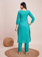 Cotton Blend Self Design Kurta with Pant for Women 