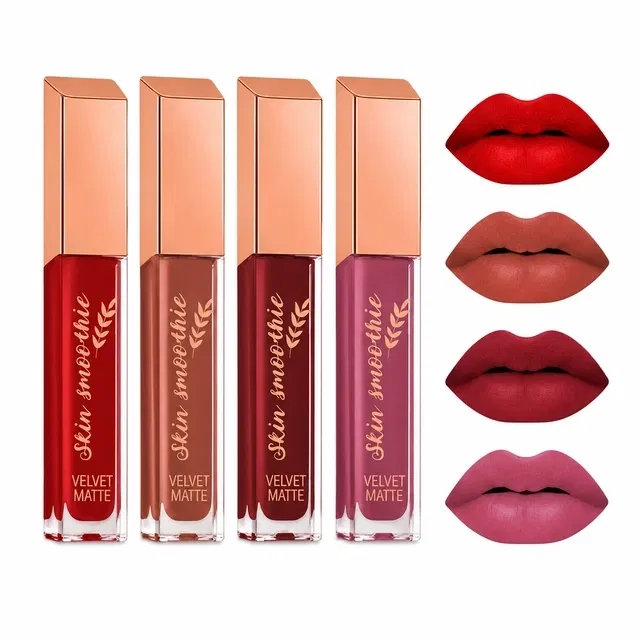 Skin Smoothie Matte Liquid Lipstick, Red Edition [Pack of 4]