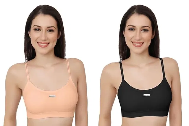 Cotton Blend Lightly Padded Wire Free Sports Bras for Women (Multicolor, 34) (Pack of 2)