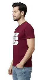 Polyester Printed T-Shirt for Men, Maroon 