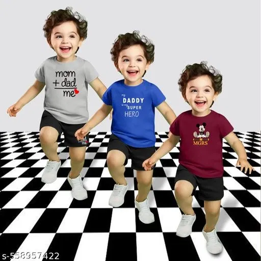 Cotton Blend Printed Clothing Set for Boys, Multicolour, Pack Of 3 (12-18 Months)