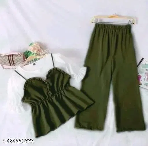 Polyester Solid Clothing Set for Girls, Olive (5-6 Years)