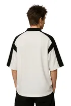 Cotton Blend Colorblocked Polo Neck T-Shirt for Men, White 