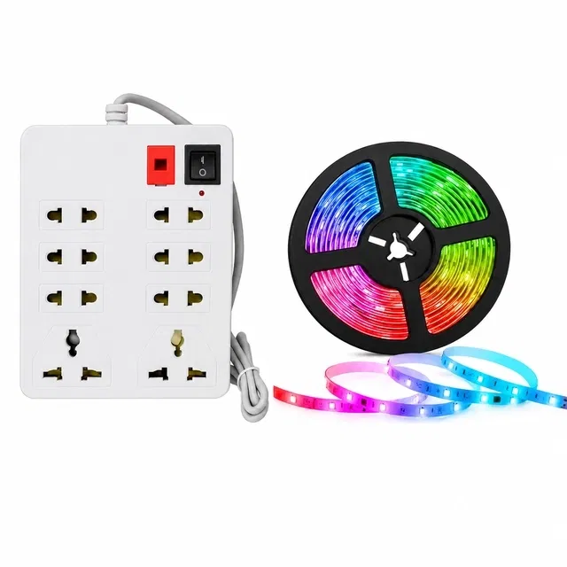 8 Socket Extension Board (White, 2 M) + Led Strip Light 3M (Set of 2)