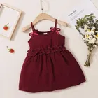 Cotton Blend Solid Dress for Girls (Maroon, 0-2 Months)