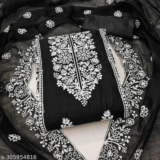 Embroidered Unstitched Suit for Women (Black & White, 2.25 m)