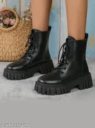 Shoetopia Solid Synthetic Boots Black 