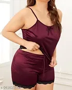 Cotton Blend Night Dress for Women, Maroon 