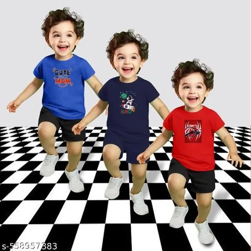 Cotton Blend Printed Clothing Set for Boys, Multicolour, Pack Of 3 (4-5 Years)