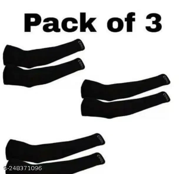 Cotton Arm Sleeves for Unisex (Black, Pack of 3)