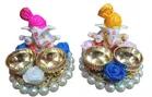 Metal Decoretive Pooja Thali, Multicolour Pack of 2