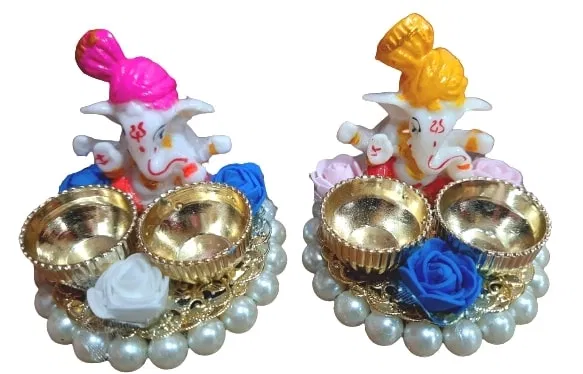 Metal Decoretive Pooja Thali, Multicolour Pack of 2