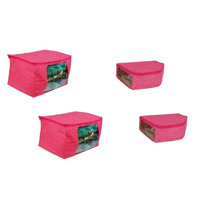 Cotton Zip Closure Saree Covers (Dark Pink, Pack of 4)