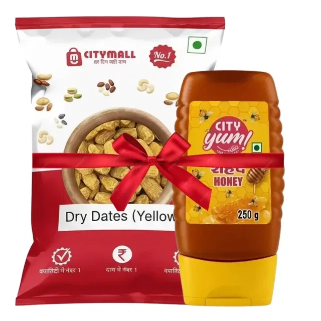 सिटीमॉल न.1 ड्राई डेट्स (छुहारा) Yellow 500 g + सिटी यम हनी स्क्वीज़ी बोतल 250 g