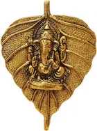 Metal Ganeshji on Leaf Wall Hanging 