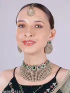 Mehandi Finish Golden Diamonds Bridal Choker Set for Women 