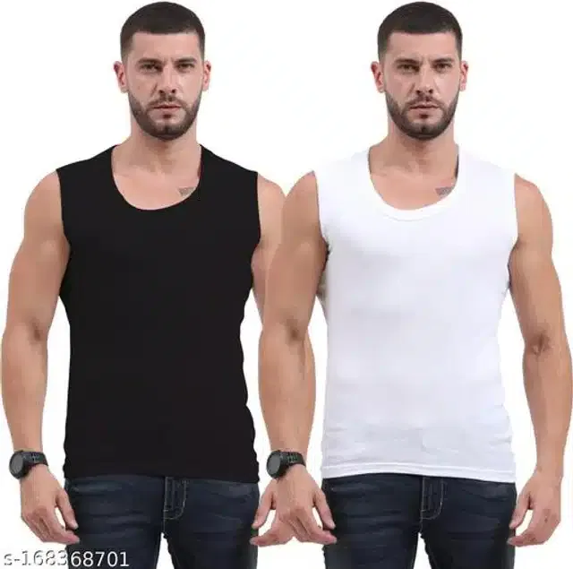 Gym Vests for Men (Black & White, S) (Pack of 2)