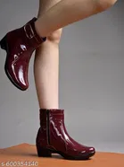Shoetopia Solid Patent Leather Heeled Boots Red 