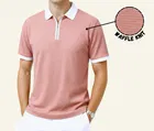 Cotton Blend Colorblocked Polo Neck T-Shirt for Men, Pink 