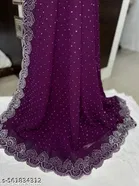 Chiffon Embroidered Saree For Women, Purple
