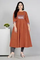 Zari Embroidered Cotton Blend Anarkali Kurti for Women 