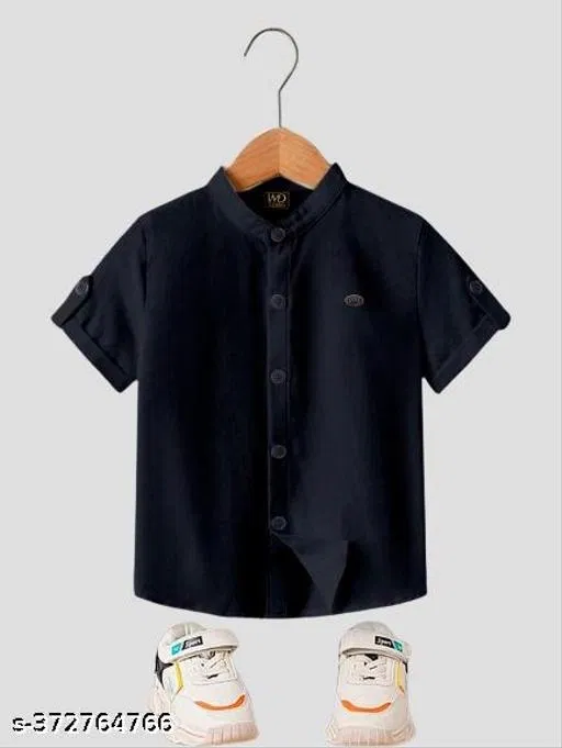 Solid Mandarin Collar Shirt for Boys (Black, 2-3 Years)