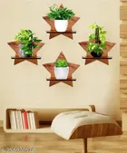 Star Wooden Wall Hanging ,Brown, Pack of 4