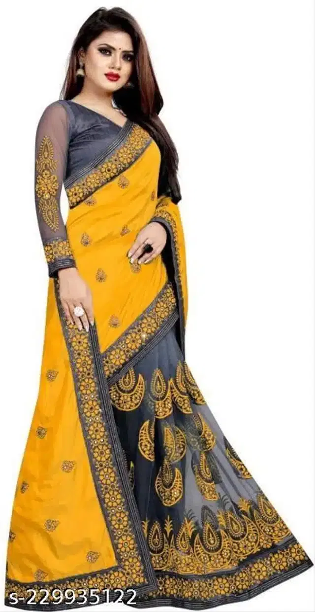 Vichitra Silk Embroidered Saree for Women (Yellow, 6.3 m)