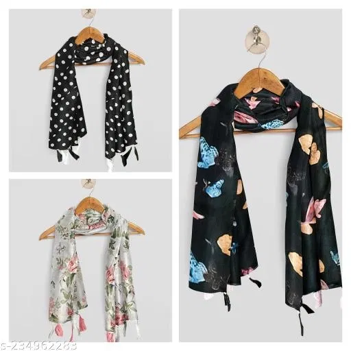 Chiffon Scarves for Women, Multicolor, Pack of 3
