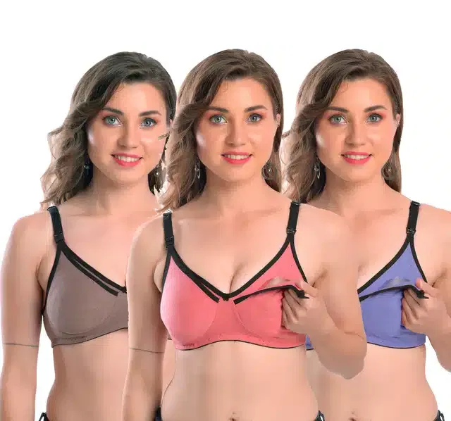Non Padded Maternity Bra for Women (Pack of 3) (Multicolor, 34B)