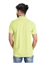 Poly Cotton Solid Polo Neck T-Shirt for Men, Lemon Yellow 