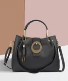 PU Solid Handbag for Women (Black)