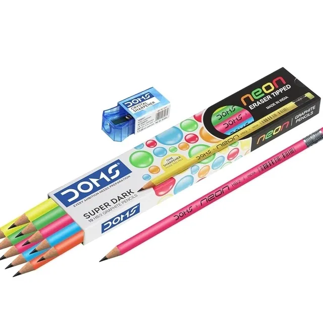 Doms Super Rubber-Tipped Pencils with Free Sharpener [Pack of 10]