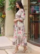 Poly Georgette Floral Print Kurti for Women, Pink 