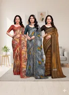 Georgette Printed Saree for Women, Multicolor, Pack of 3 