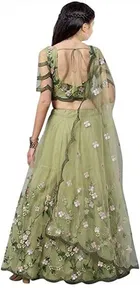 Net Embroidered Semi Stitched Lehenga for Girls 
