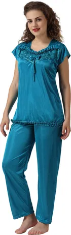 Satin Solid Nightsuit Set for Women 