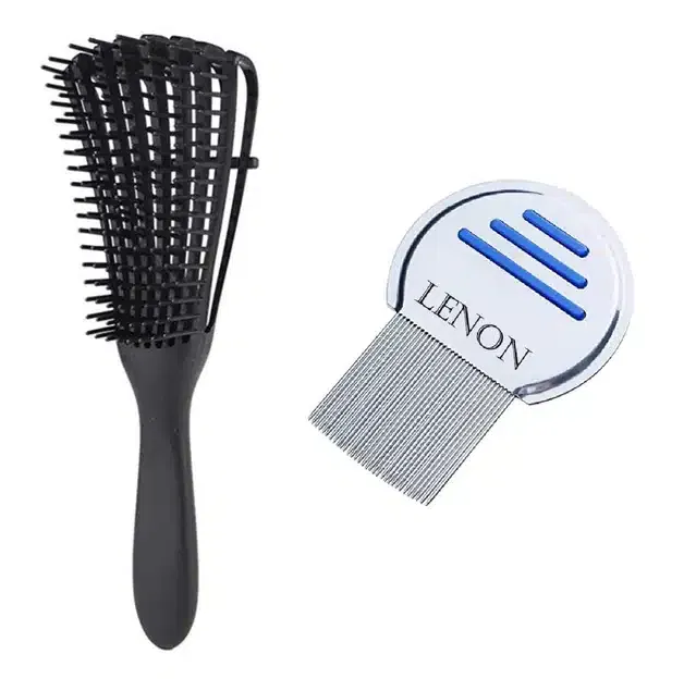Detangling Hair Brush & Stainless Steel Lice Treatment Comb (Pack of 2) (S-15)