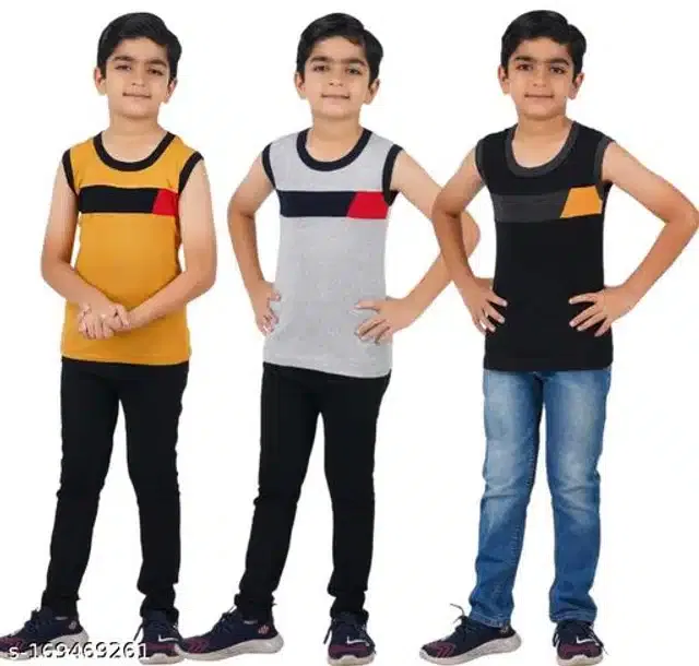 Cotton Vest for Boys (Multicolor, 9-10 Years) (Pack of 3)