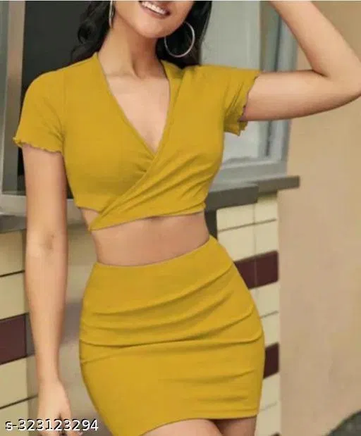 Ladies Top & Bottom Set for Women (Mustard, S)