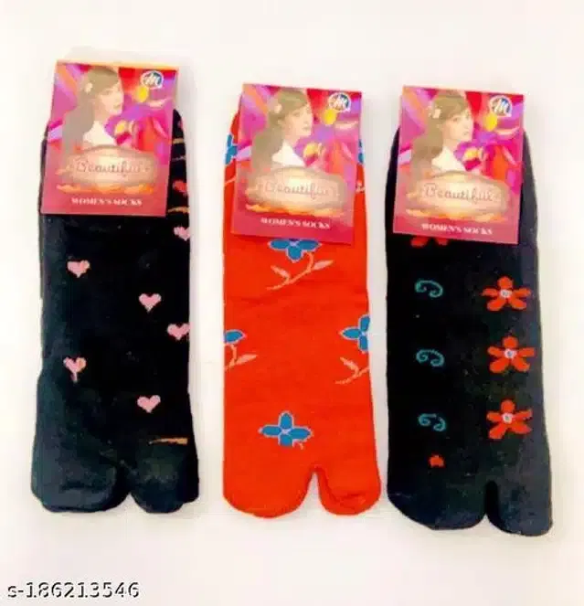 Cotton Socks for Women (Multicolor, Pack of 3)