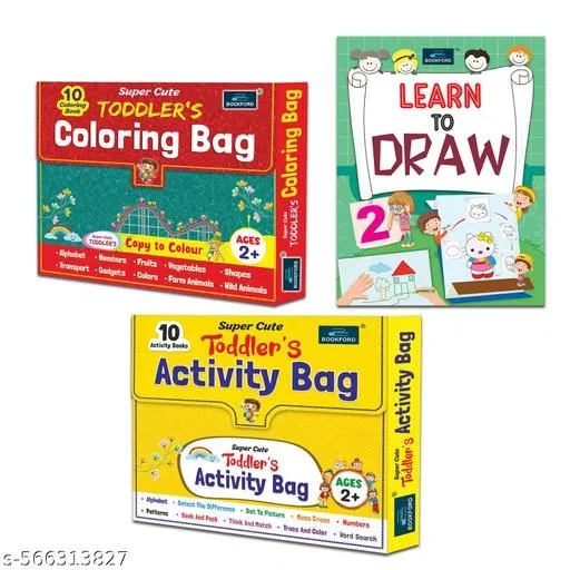 Super Cute Toddlers Activity Bag + Coloring Bag + Learn to Draw - 2 Book (Set of 3) – Fun Art & Drawing Practice Kit for Toddlers with Engaging Activities
