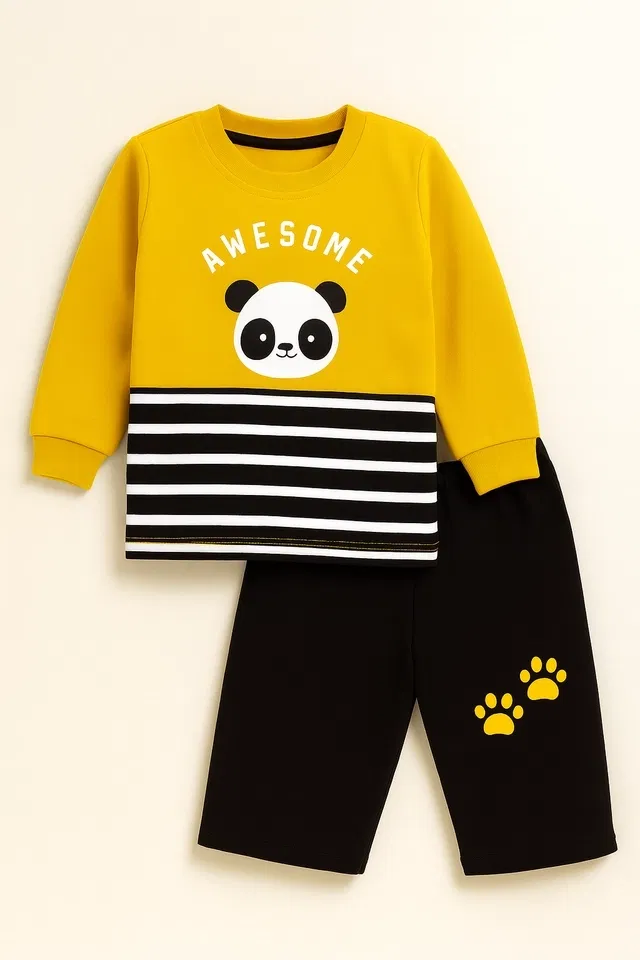 Hoisery Printed Clothing Set for Boys (Yellow, 0-6 Months)