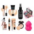Combo of Fixer, Beauty Blenders, Liquid Shimmer Illuminator, Concealer, Compact Powder, Lipsticks & Eye Shadow Palette for Women 