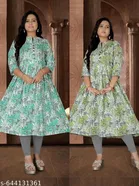 Floral Printed Cotton Kurti with Show Button for Women, Pack of 2 