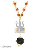 Rudraksha Mala with Silver Damru & Trident Locket for Men 