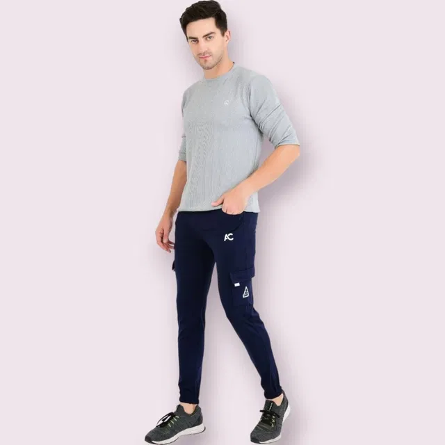 Lycra Nylon Logo Printed Track Pant for Men (Navy Blue, XL)