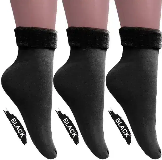 Velvet Thumb Thermal Socks for Women (Black, Pack of 3)