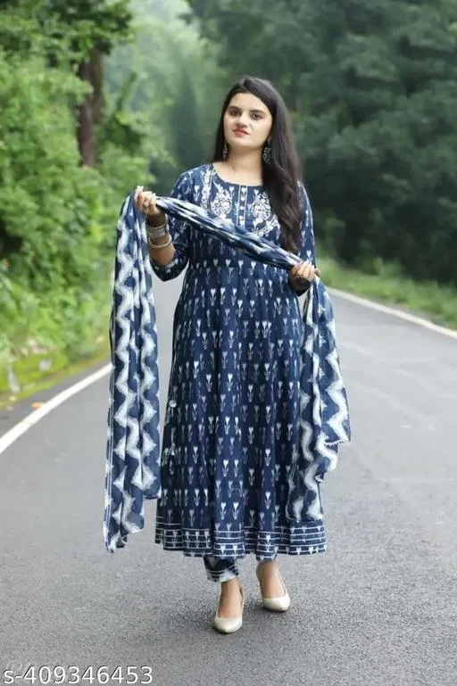 Kurta Set for Women (Blue, M)