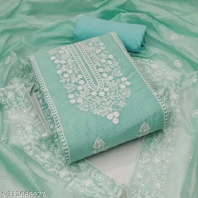Embroidered Unstitched Suit for Women (Sea Green, 2.25 m)